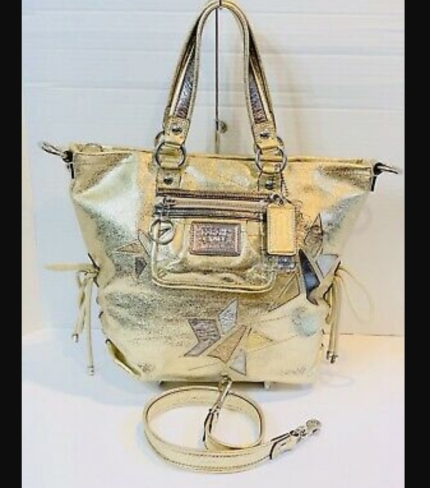 Rare Coach Poppy Star Gold Leather Starlight Tote Bag